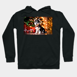 Husky Puppy Dog with Christmas Gifts Hoodie